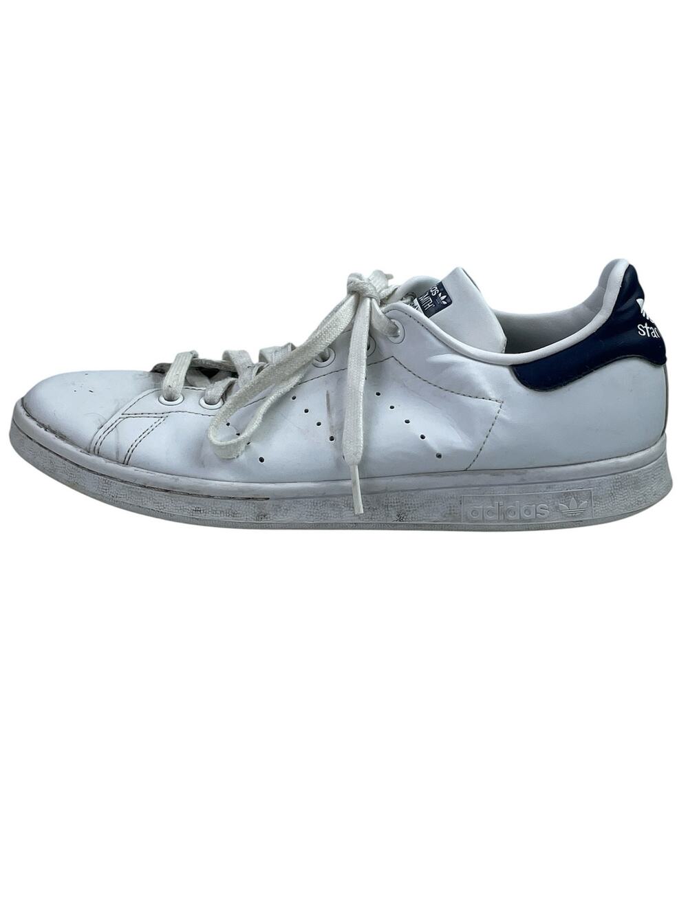 Adidas Stan Smith Mens White Navy Blue Leather Lace Up Low Top Sneakers Size 8.5